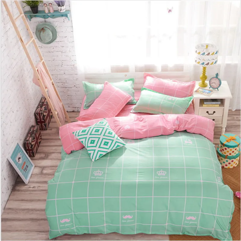 

Solid color Grid style high quality bedding fashion 3/4pcs 1pcs quilt cover/1pcs bed sheet/2pcs pillowcase free shipping