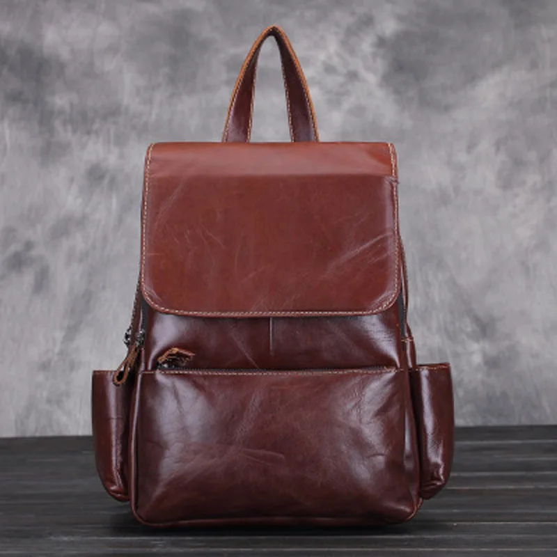 

Mini Genuine Leather Women Backpack Casual Anti Theft Bagpack Ladies Cowhide Vintage Oil Wax Female Shoulder Travel School Bag