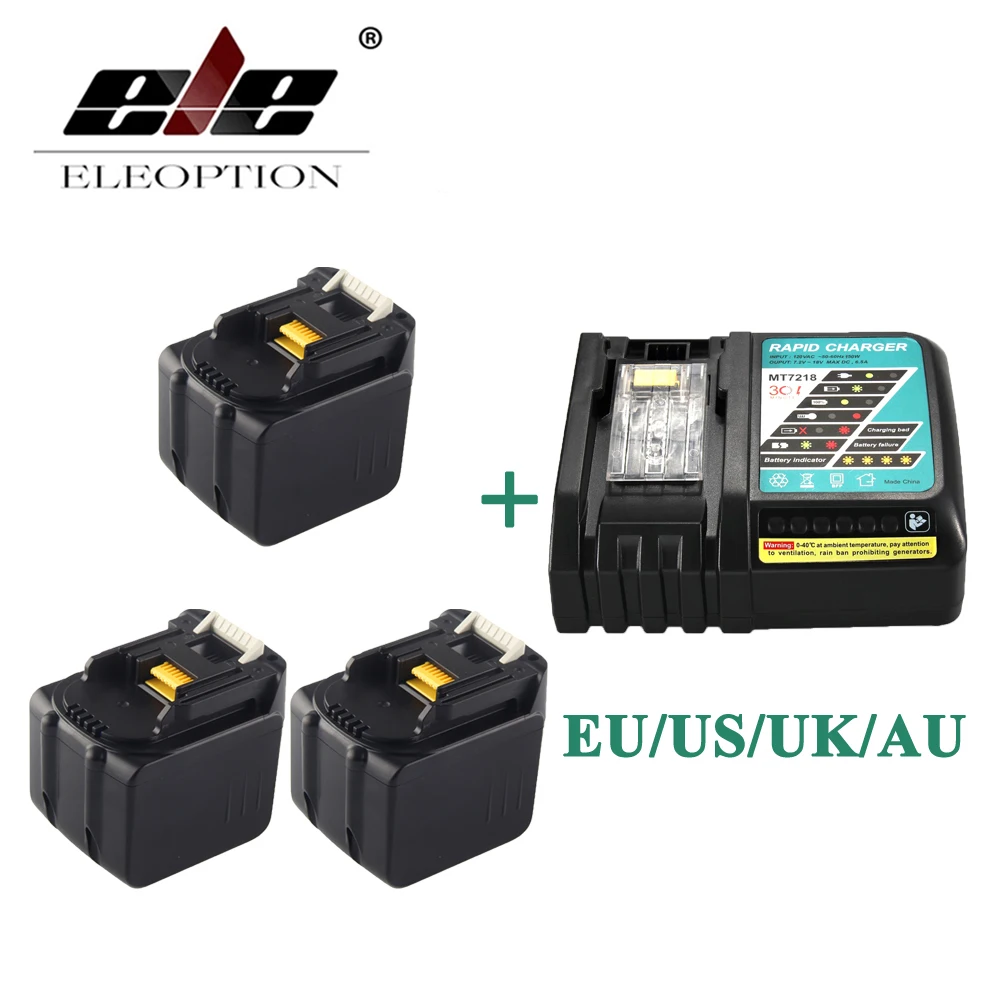 

ELEOPTION 3PCS 6000mAh 14.4V Li-Ion Battery For MAKITA BL1430 BL1415 194066-1 194065-3 194559-8 With 6.5A Rapid Charger