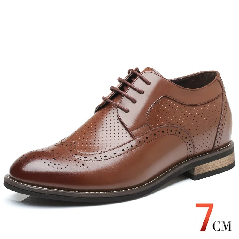 Clearance Cheap Price to Sell Men's Heighten Shoes Summer Hollow Breathable Elevator Formal Derby Leather Shoes