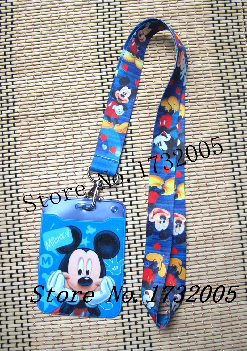 

10pcs cartoon mickey Credit Card Holders Bank Card Neck Strap Card Bus ID holders Identity badge with lanyard key chains