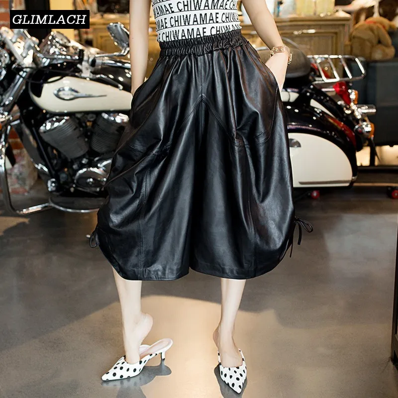 Vrouwen Echt Lederen Wijde Pijpen Broek Losse Grote Size Baggy Real Lederen Broek Lady Lace Up Schapenvacht Toevallige Zwarte Streetwear Vrouwen Echt Lederen Wijde Pijpen Broek Losse Grote Size Baggy Real Lederen Broek Lady Lace Up Schapenvacht Toevallige Zwarte Streetwear