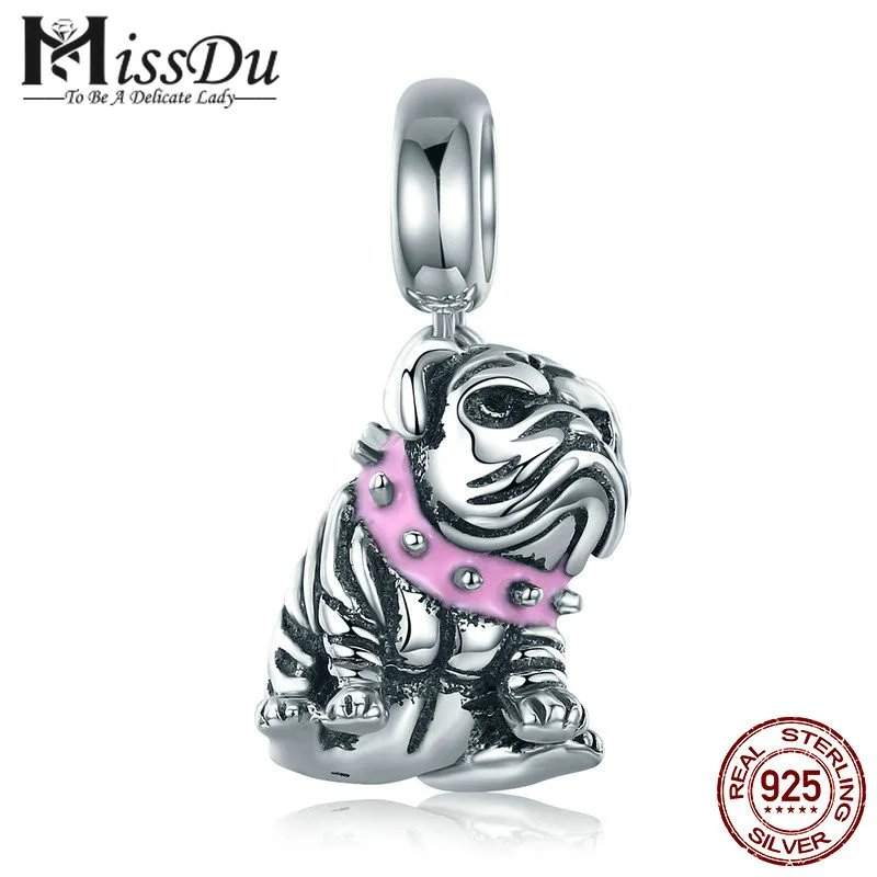 

Authentic 925 Sterling Silver Cute English Bulldog Dog Charm Beads fit Original Charm Bracelet DIY Jewelry Making SCC552