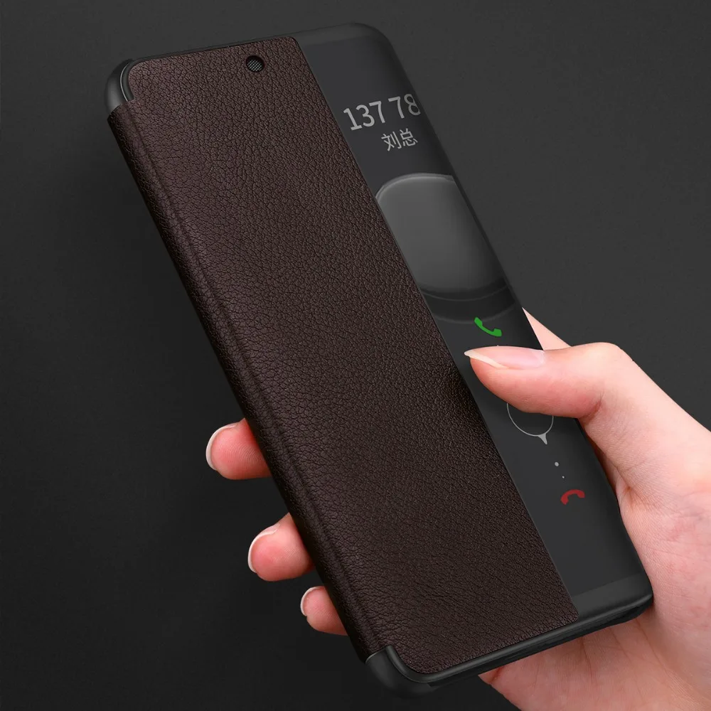 

Luxury Flip Folio Wake up Sleep Smart Case for Huawei Mate 20 Lite Genuine Leather Window View Cover for Huawei Maimang 7 Coque