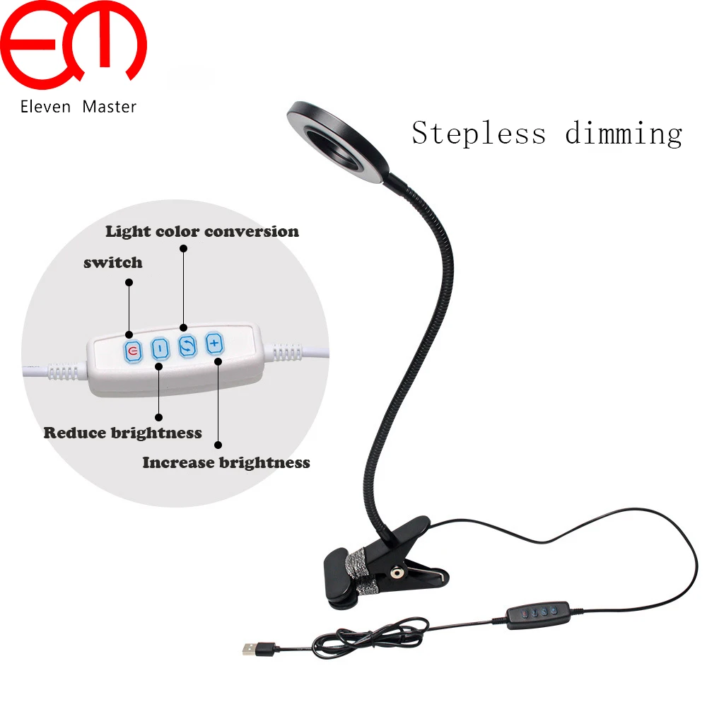 

5W stepless dimming hose pole clip led desk light with USB plug wire eye protection reading lamp minimalist desk lamp WTL006