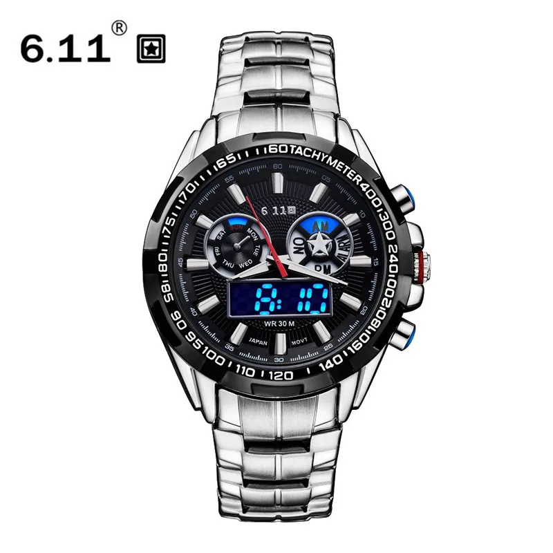 

6.11 Sport Watch Dual Display LED Watch For Men Back Light Sport Reloj Digital Alloy Arny Relogio Masculino