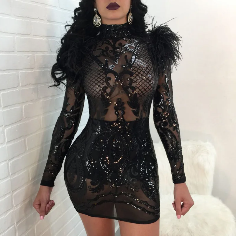 Women Summer Dresses 2018 New Arrival Fashion White Black Long Sleeve Bodycon Night Club Party Sequin Dress Vestidos Wholesale