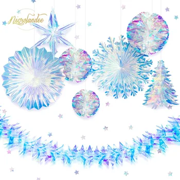 

NICROLANDEE 9 pcs/set Party Decoration Rainbow Film Star Snowflake Honeycomb Flower Garland Wedding Birthday Home Decor DIY