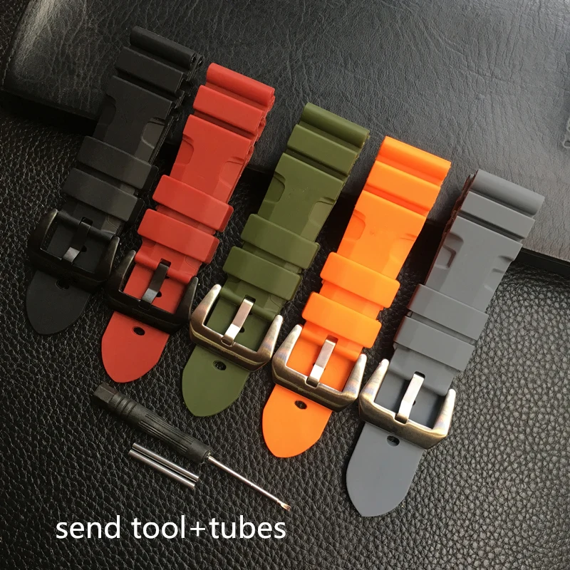

MERJUST 24mm 26mm Orange Black Green Red Gray Silicone Rubber Watchband For PAM 44MM 47MM Case Watch Strap Bracelet Wristband