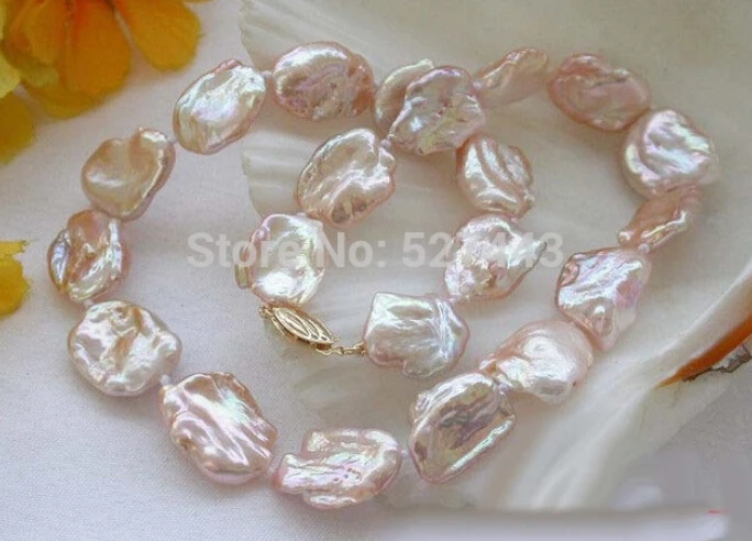 

ustre Nature 16" 19mm BAROQUE pink KESHI REBORN PEARL NECKLACE 14k shipping free