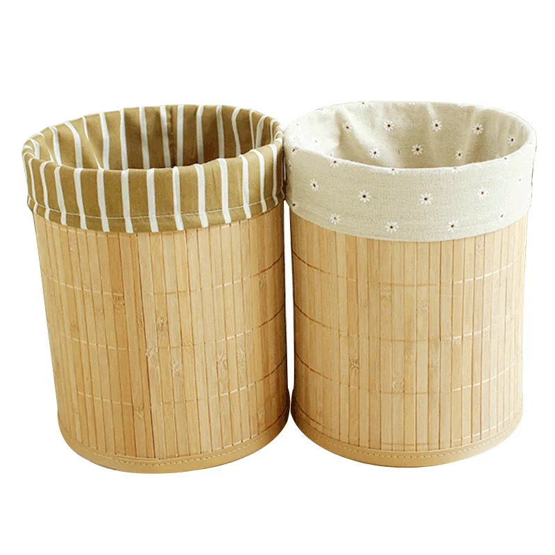 

Folding Round Bamboo Storage Basket with Washable Cloth Liner for Home Hogard AP16