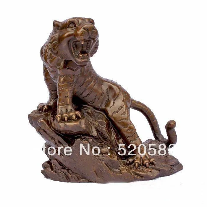 

Bronze Animals Sculpture Tiger On Hill Statue Figure Coffee Color 6"H