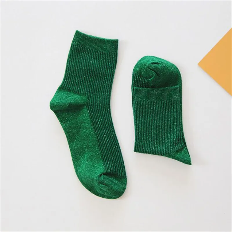 Модные женские носки, блестящие осенне-зимние длинные шелковые носки Kawaii, серебристые блестящие носки без пятки с отворотами для женщин и девочек, Meias - Цвет: 1
