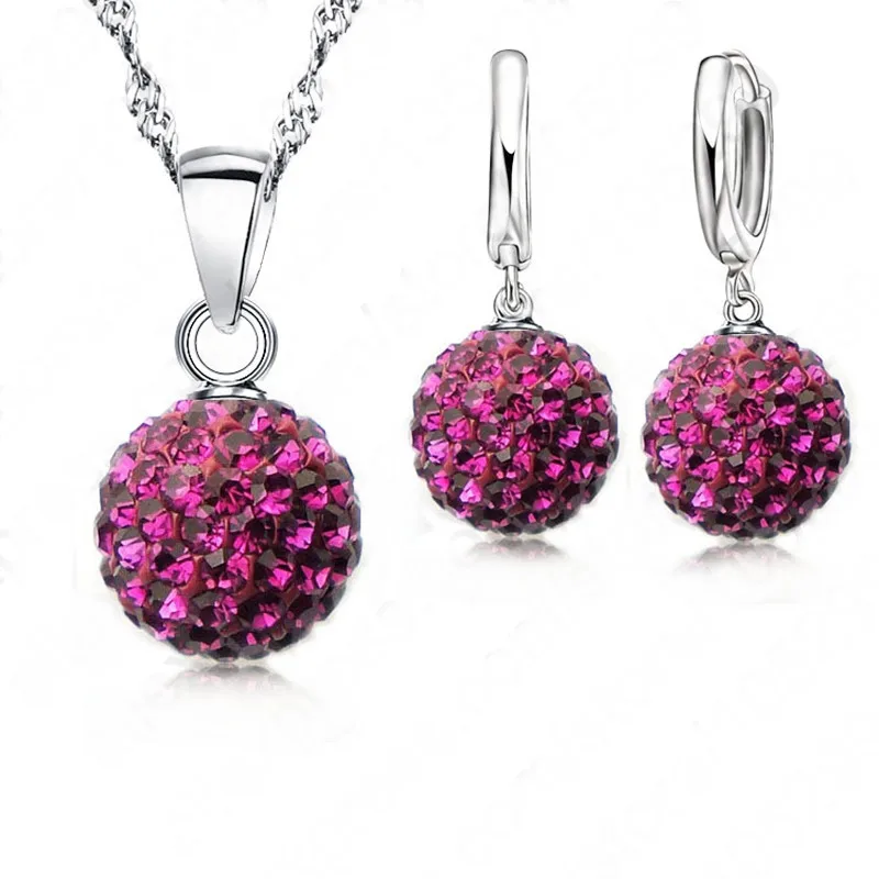 

Crazy New Jewelry Sets 925 Sterling Silver Austrian Crystal Pave Disco Ball Lever Back Earring Pendant Necklace Woman Gift