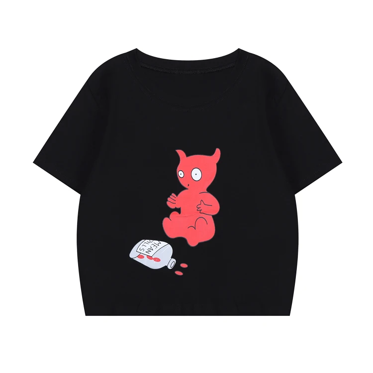 Футболка Харадзюку Kawaii Little Devil с принтом, длинные и короткие милые топы, футболки, свободные футболки для пар или подружек, летняя одежда - Цвет: Short Tee