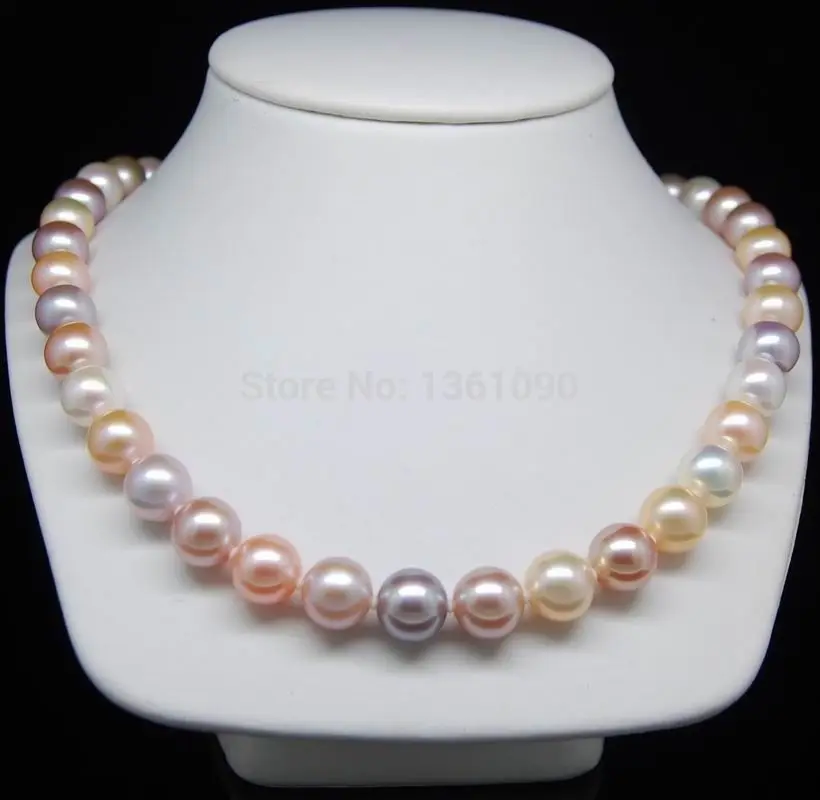 

xd 003487 Highest 10-11mm Round Natural Multi_color pearl necklace 14KT WG AAA