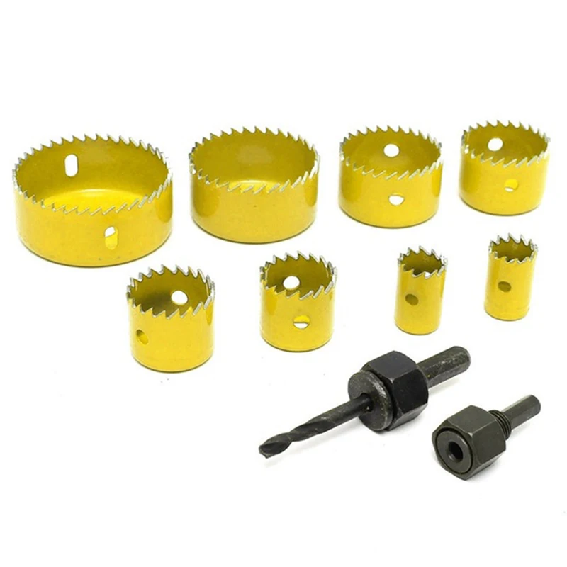 

CNIM Hot 8 Pcs Wood Alloy Iron Cutter Bimetal Hole Saw Drill Bit Kit with Hex Wrench Yellow