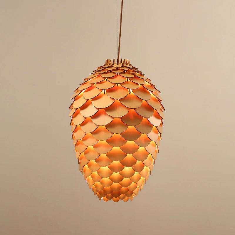 

Modern Korean Japanese European Minimalist Natural Log Wood Pine Cone Pendant Light for Restaurant Living Room Bar
