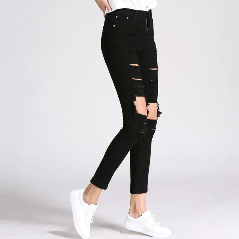 JIANSHAN Summer style white hole ripped jeans Women