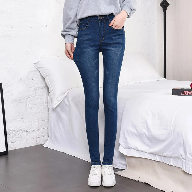 

2018 Skinny Jeans For Women High Waist Plus Size Blue Jeans Tight Pencil Jeans For Women High Elasticity Scratched Pants