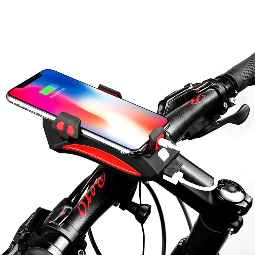 Excellent Bicycle Bike Light With Mobile Phone Holder Stand Multi Functional For Outdoor Riding Cycling Headlight Horn 2000mAh Charging 6