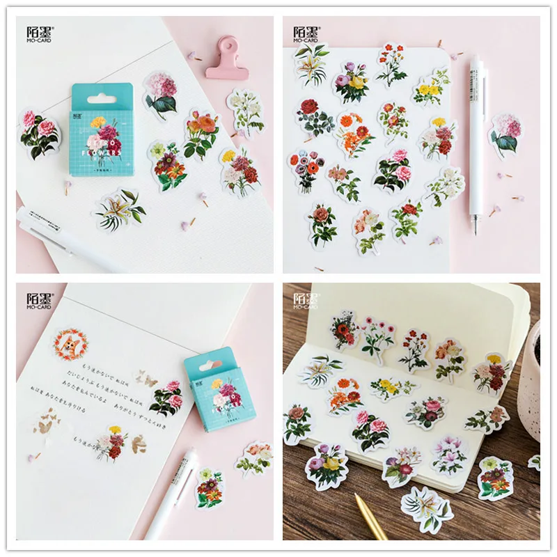 

45Pcs/set kawaii Stationery sticker cute Retro flower pattern journal notes christmas gift label school stationery