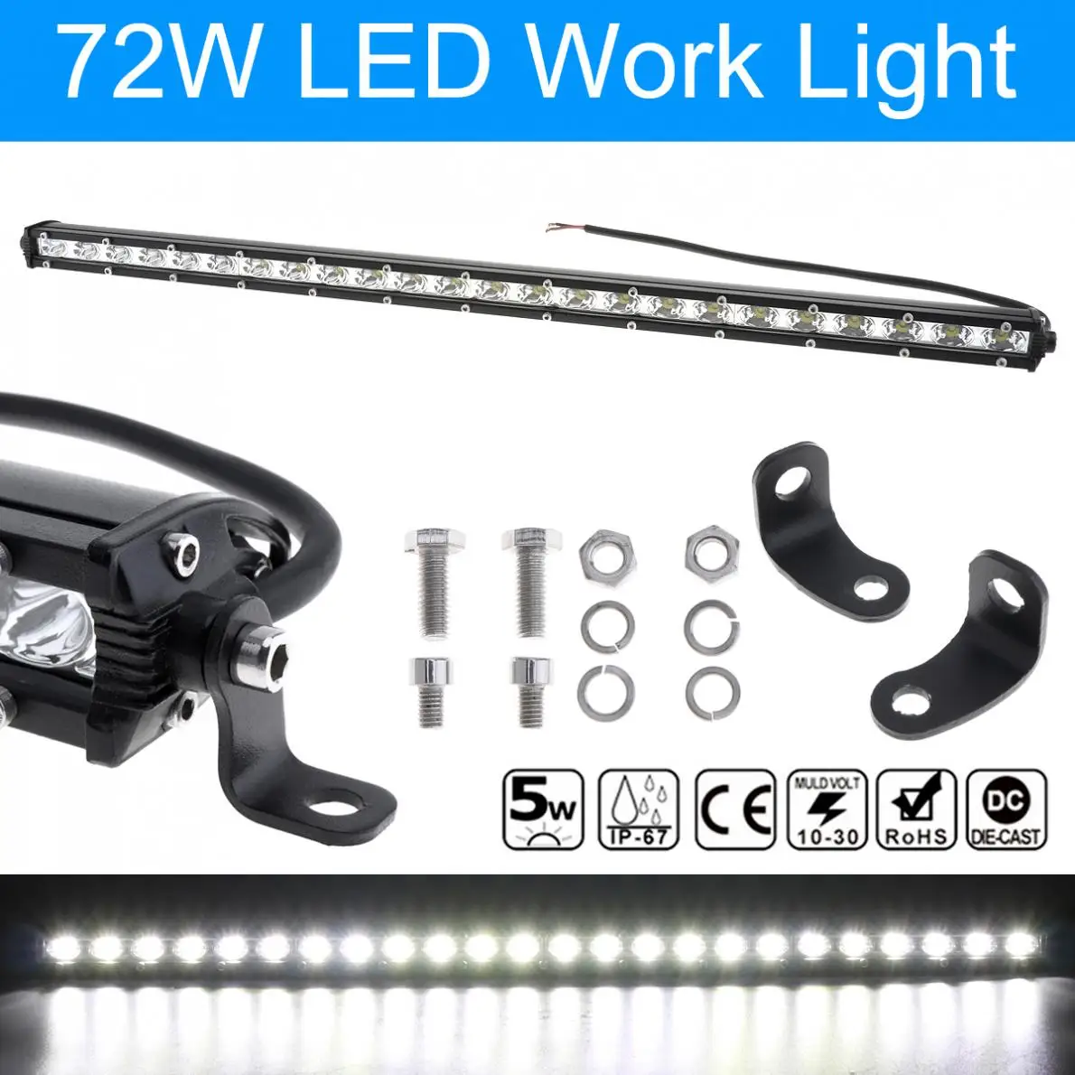 

25 Inch Waterproof 72W 24pcs x 3W White Light LED Spot Combo Lamp Off Road Work Light Bar 7200 LM for Truck SUV 4X4 4WD ATV