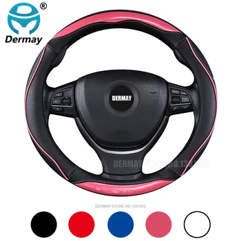 

DERMAY New 2017 Car Steering Wheel Cover Leather Personality with edge size M fit 95% cars Men Girls Car Accessories pink cute