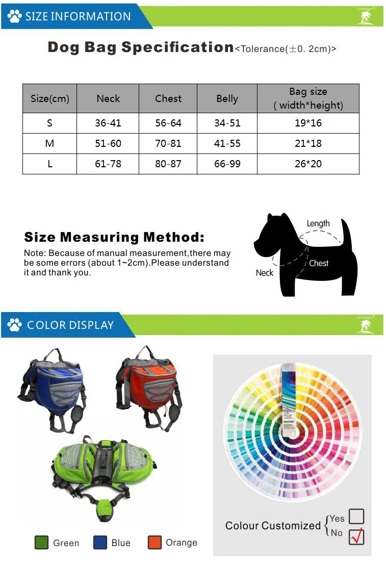 BACKPACK SIZE TABLE