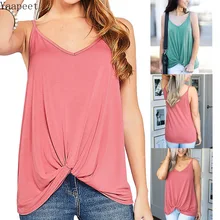 Summer Casual Women Bow Twisted T-Shirt Sleeveless 2019 New Loose Solid Irregular Tank T-Shirts V-Neck Fashion Women Tops casual scoop neck striped twisted t shirt for women