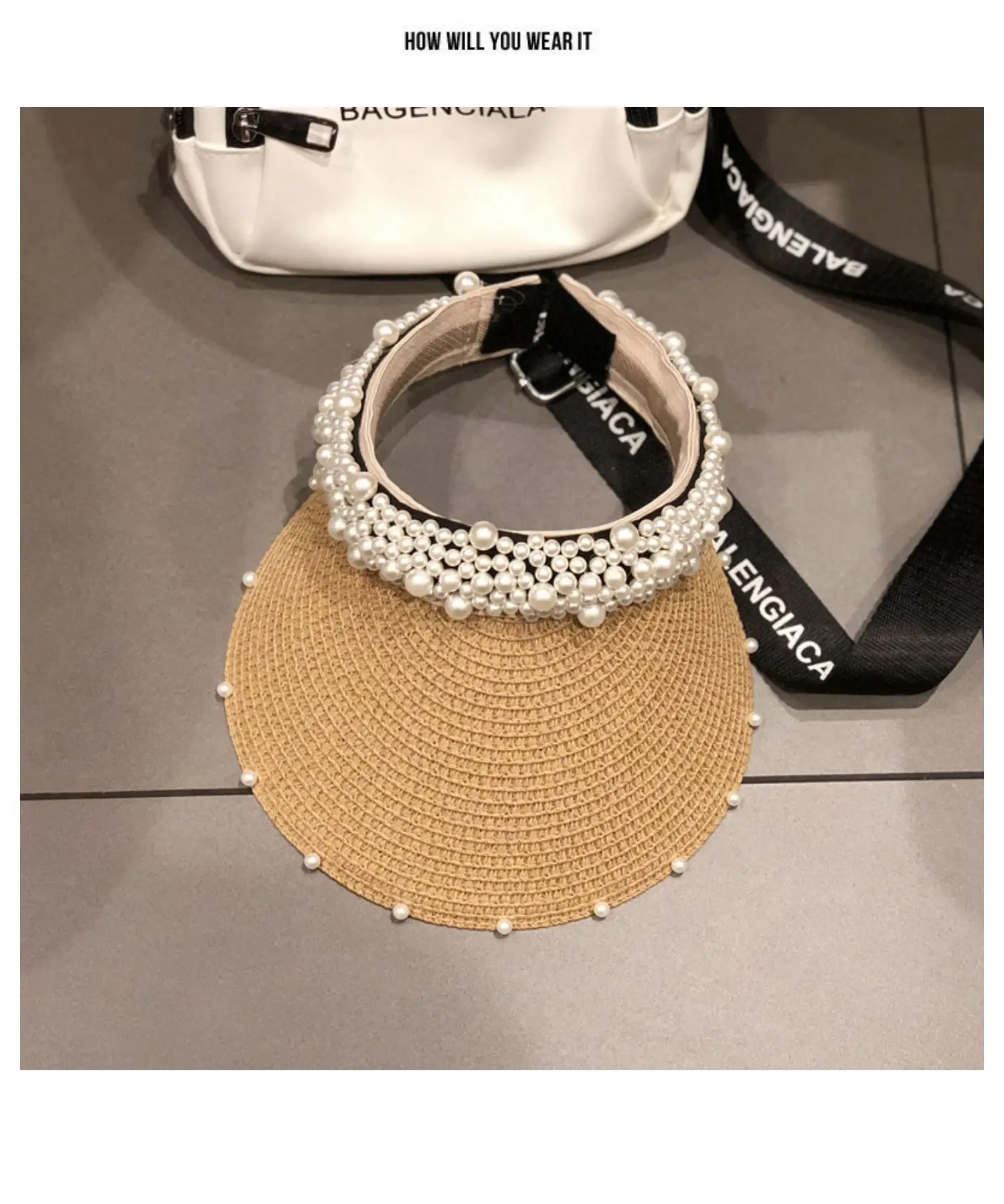 Женская соломенная шляпа Raffia от солнца с перламутровым козырьком ручной работы