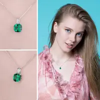 JewelryPalace – collier avec pendentif en argent Sterling 925 pour femme, imitation d'émeraude verte Nano, pierre précieuse, Solitaire, sans chaîne 3