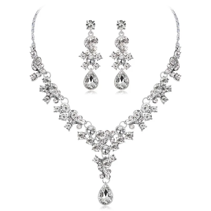

Elegant Bridal Jewelry Sets Wedding Crystal Rhinestone Necklace + Earrings Sets Gifts CX17