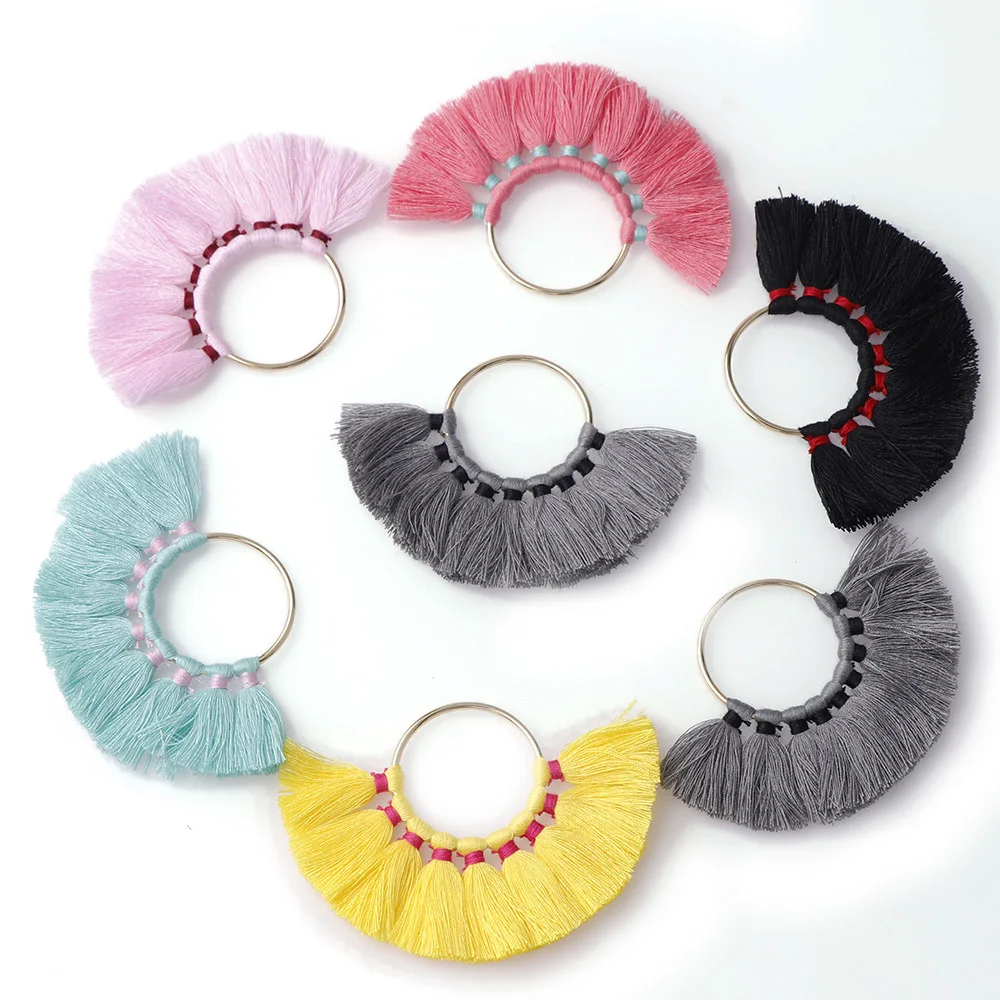 

6Colors 2Pieces 80mm Cotton Thread Tassel Jewelry Accessories Earring Accessories Metal Ring Tassel Making DIY Handmade