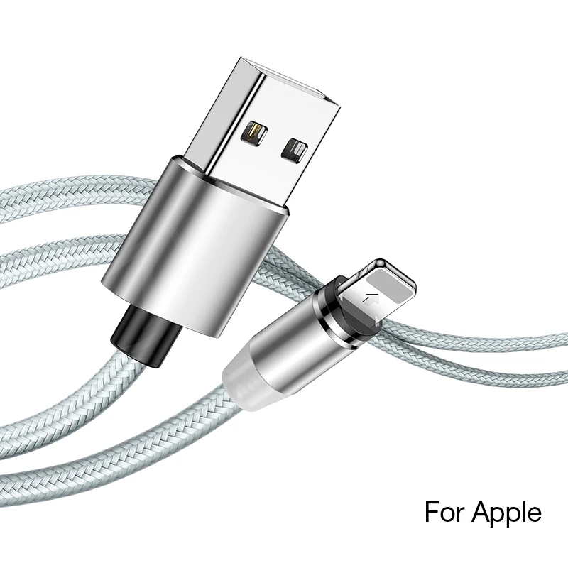 Магнитный кабель MOOJECAL для iPhone X, XS, Max, Xr, 8, 7 Plus, зарядный провод, usb-кабель для samsung, Xiaomi, huawei, светодиодный, магнитное зарядное устройство - Цвет: Silver For iPhone