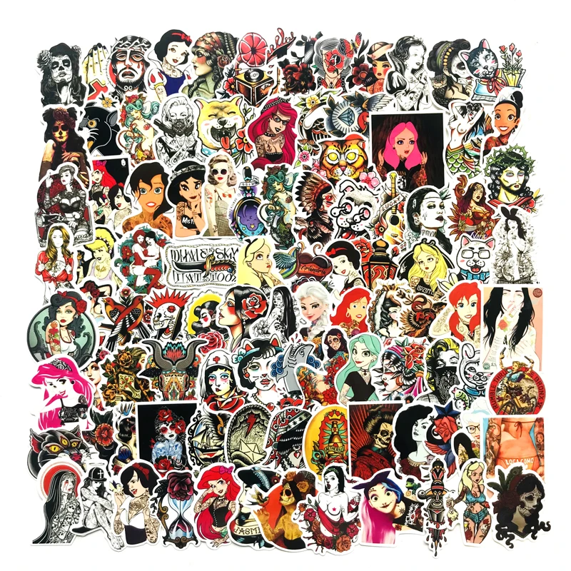 

100pcs/lot Old school OG tattoo style sticker refrigerator skateboard trolley case decals backpack Tables waterproof PVC sticker