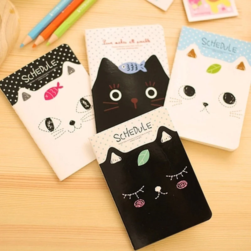 

4pcs/lot 12*8.5cm Creative Korean Stationery Kitten Notebook Students Prizes Small Books Cartoon Diary Study Supplies