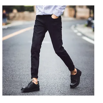

New solid color hip hop washed denim trousers back pocket long pants male