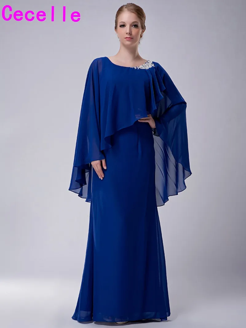Royal Blue Sheath Long Floor Length Chiffon Elegant Mother Bride