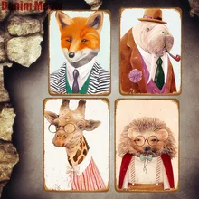 Морж, винтажная металлическая жестяная вывеска, для паба, бара, кафе, домашних животных, декоративные тарелки, лиса, наклейки на стену, ежик, жираф, художественная живопись, домашний декор, MN57