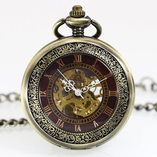 Античный прозрачный чехол Рука Ветер Скелет Механические карманные часы ожерелье цепь подарок PJX1061