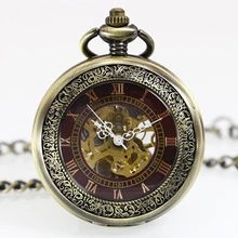 Античный прозрачный чехол Рука Ветер Скелет Механические карманные часы ожерелье цепь подарок PJX1061