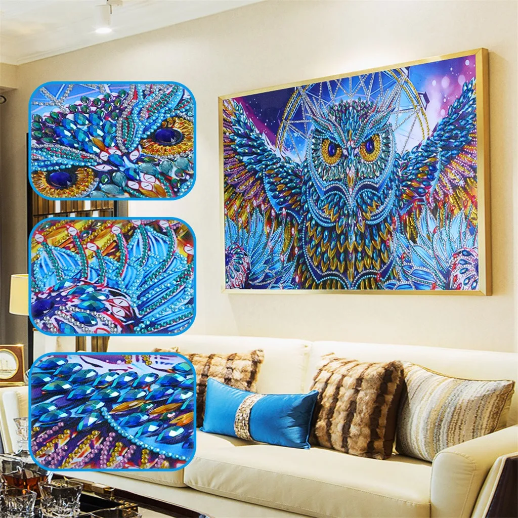 

Owl Animals Pattern Painting Special Shaped Diamond DIY 5D Partial Drill Cross Stitch Kits Crystal Picture Serial Diamond Arts