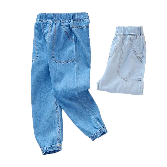 

2019 spring summer Boys GIRLS KIDS Jeans Casual Mosquito Comfortable Breathable Blue Large Pocket Loose Jeans