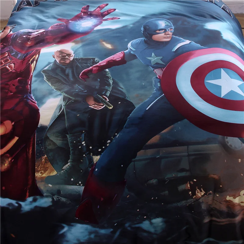 Набор пододеяльников с изображением Капитана Америки, 3-4 шт., Королевский размер, для мальчиков, с рисунком, 3D, marvel, Египетский хлопок, наволочки, двойной размер