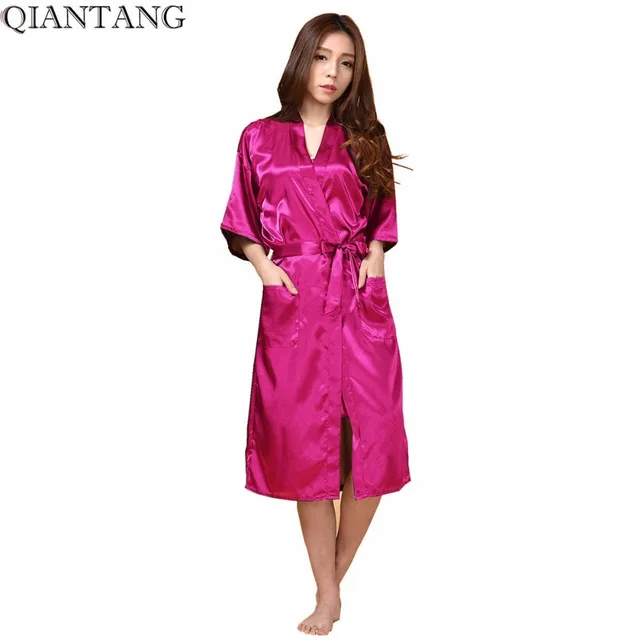 Plus Size Women’s Bath Robe Solid Kimono Bath Gown Red Lady Rayon Yukata Nightgown S M L XL XXL XXXL Mujer Pijama Zh02C