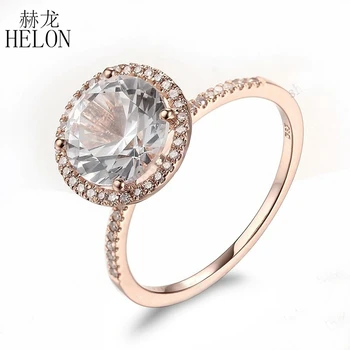 

HELON Solid 10K Rose Gold Flawless 9.5MM Round Natural White Topal Diamond Engagement Ring Women Wedding Trendy Gemstone Jewelry