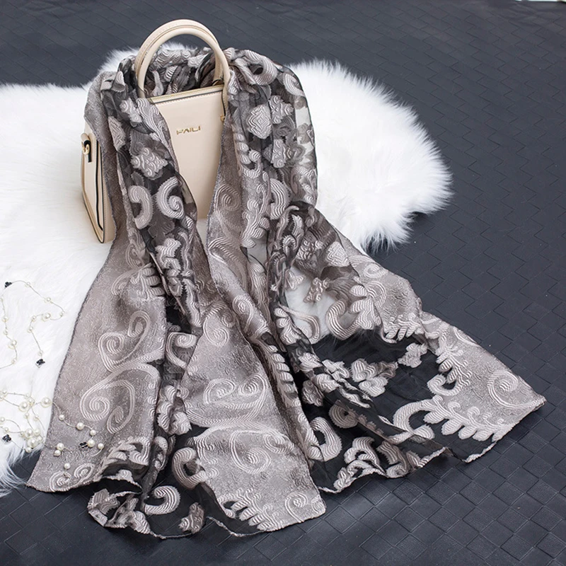 

Hot Women's Shawl Spring Light Weight Sheer Silk Sheer Scarf female Sunscreen Organza Scarves Summer Wraps Sjaal For Women A16