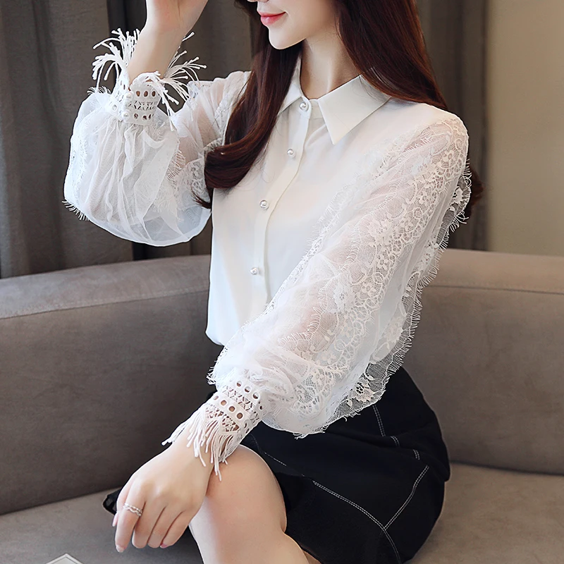 Мода женщин топы и блузки длинные рукав рубашки женщин шифон блузка рубашка твердых белый Офисная леди блузки топ женский Блузы 1145