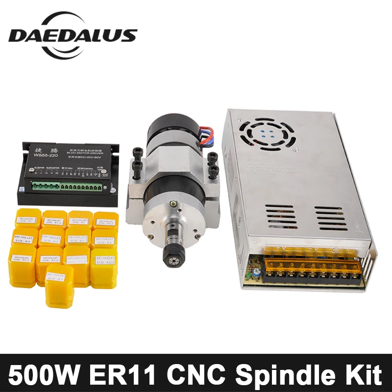 Brushless 500W CNC Spindle Motor Milling Router DC Spindle 55MM Clamp Stepper Motor Driver Switch Power Supply ER11 Collet Chuck Brushless 500W CNC Spindle Motor Milling Router DC Spindle 55MM Clamp Stepper Motor Driver Switch Power Supply ER11 Collet Chuck
